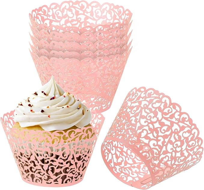 PATIKIL Cupcake Wrappers Paper, 50 Pack Baking Cups Standard Vine Decoration for Anniversary Birthday Weddings and Parties, Pink