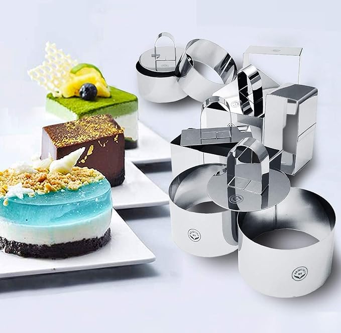 NEWLINE NY Stainless Steel Dessert Rings (12 Pcs) Round Square Rectangular Appetizers Molded Salads, Cakes Mousse Molding Layering Cake Cutter
