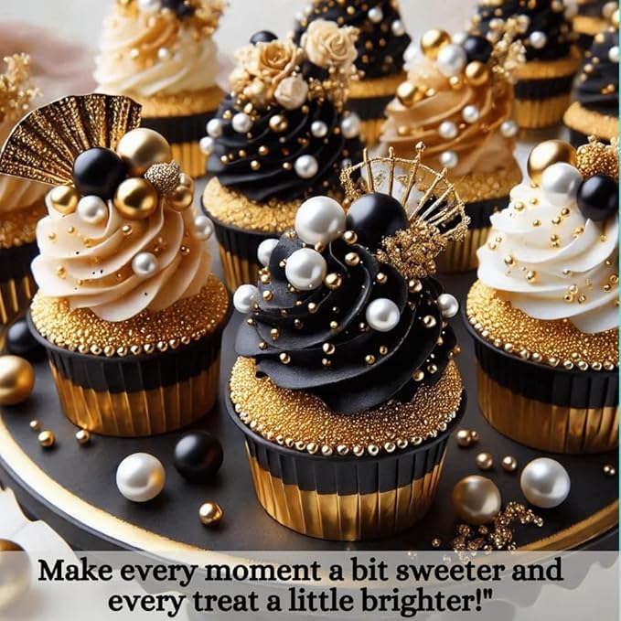 Confect Sprinkles- Love Disco Balls Sprinkles Mix – Edible Black, Gold & White Pearls for Cake & Cupcake Decorating- Vegan, Gluten-Free, Nut-Free, Soy-Free, Dairy-Free, Palm Oil-Free - 4.2 Oz