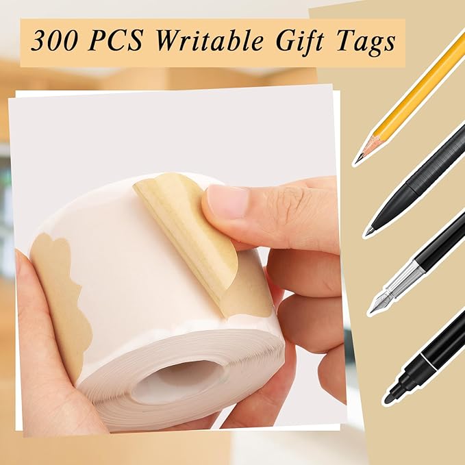 300 Pcs Gift Tags Stickers Name Labels Stickers, 4 Self-Adhesive Handmade Bottle Jar Labels for Presents Decoration Jars Craft