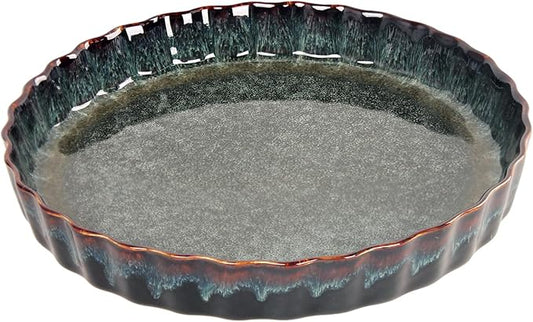 Ceramic Pie Pan Quiche Baking Dish, 11 Inch Round Ruffled Edge Au Gratin Baking Dishes, 1.4 Quart Non-Stick Pie Dish, Tart Pan, Pie Plate for Apple, Oven, Dishwasher and Microwave Safe