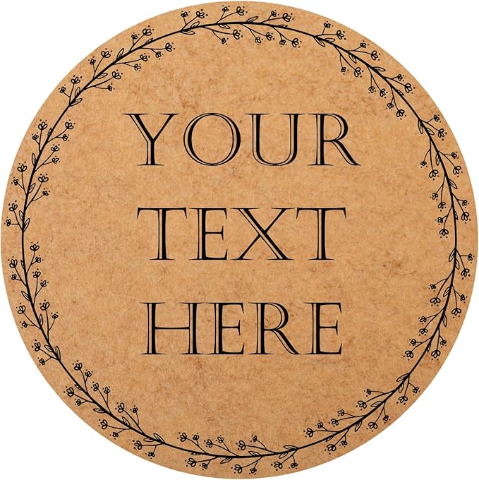 150,200Pcs Kraft Custom Sticker Labels Round Customized Labels Wreath Designs Personalized Stickers for Food Jars Gift Essential Oil Bottles Storage Bins(Kraft Paper 4)
