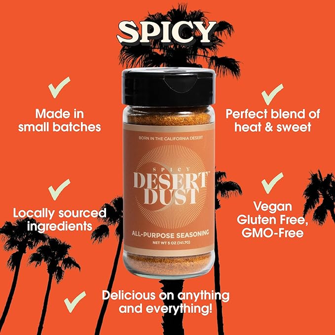Desert Dust Spicy – All-Purpose Chiltepin Pepper Seasoning with Organic Date Sugar | Bold Medium-Hot Heat for Steak, Chicken, Seafood, Vegetables & More | Low-Glycemic, Gluten-Free | 5oz