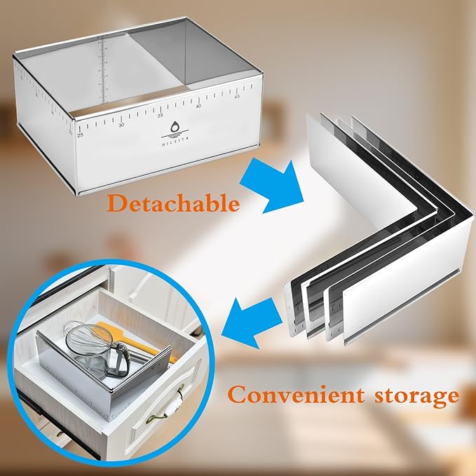 Adjustable Rectangle Mousse Cake Ring Mold - Extendable Stainless Steel Rectangle Shaped Cake Cutter, Bakeware for Customized Baking - Heavy Duty Baking Accessories - 9.8 * 7.5 * 4IN