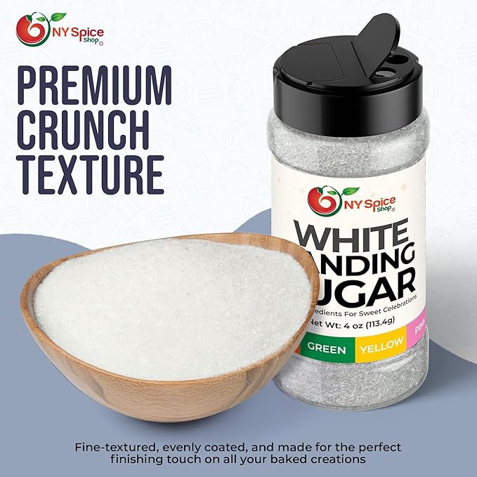 NY Spice Shop White Sanding Sugar - 4 Ounce Sweet Colorful Edible Sprinkles For Candy Dish - Sugar Sprinkles For Cake Decorating Basket & Dishes