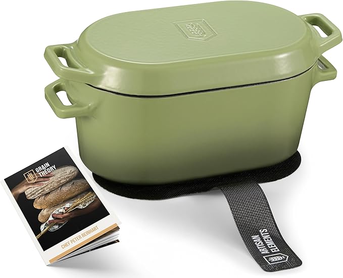 KooK Dutch Oven, for Bread Baking, Sourdough Loaf Pan, Dual Handles, Enameled Cast Iron, with Sling, Dishwasher Safe, 3.4 Qt, Sage Ombre
