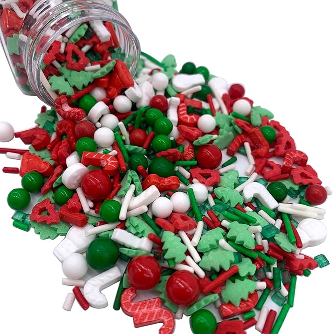 Edible Christmas Sprinkles for Cookie Decorating Christmas Tree Snowman Red and Green Pearl Sprinkles Holiday Christmas Themed Cake Cupcakes Toppers Decoratings