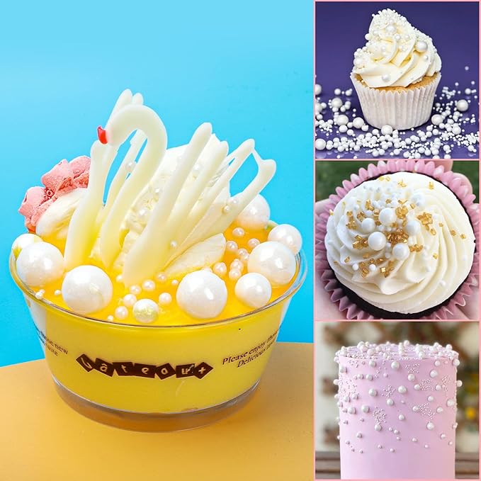 Edible White Pearl Sugar Sprinkles Candy 120g/ 4.2oz Baking Cake Sprinkles Cupcake Toppers Ice Cream Toppings Cookie Decorations Wedding Party Valentines Halloween Christmas Mother's Day Supplies