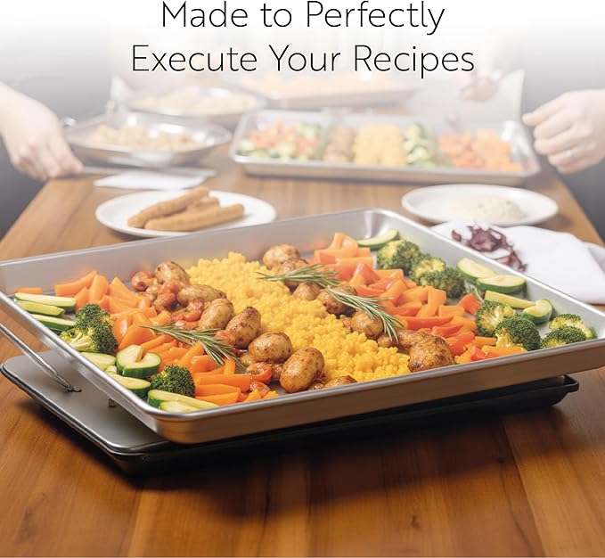 Restaurantware Met Lux 18 x 13 Inch Industrial Baking Pan 1 Heavy-Duty Bakery Sheet Pan - Rimmed Edges Endures Up To 392F Aluminum Half-Baking Sheet Dishwashable Ideal For Baking or Roasting