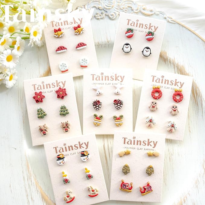 49 Shapes Christmas Studs Clay Earrings Cutters, Christmas Tree Polymer Clay Cutters for Polymer Clay Jewelry