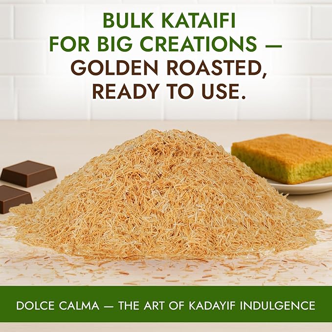 Dolce Calma Roasted Kataifi Dough 22 lb Large Bulk Pack | Kadayif for Dubai Chocolate Bar & Kunafa Desserts | Pre-Toasted Shredded Fillo for Baklava & Bakery Creations