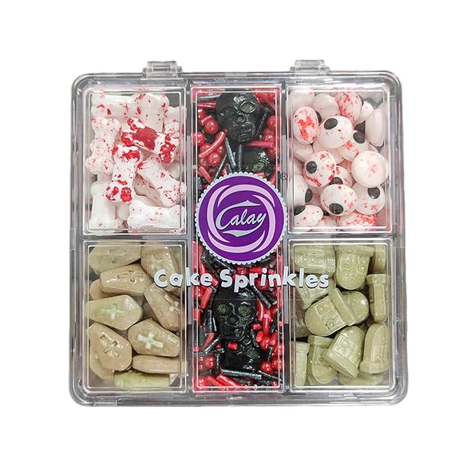 Homankit Halloween Sprinkles for Cake Decorating Edible Eyes Red Black Sprinkles Dog Bones Tombstone Skull Sprinkle Mix Cake Cupcake Toppers Cookie Dessert Decorations 3.2 Ounces