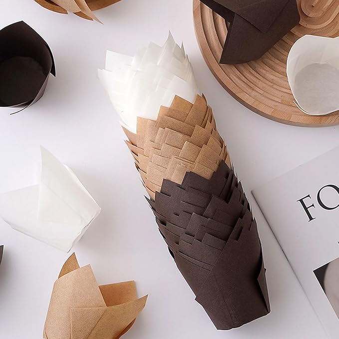 50 Pieces Cupcake Liners for Baking-2-1/4" x 4" Natural,Brown,White 3 colours for Wedding, Birthday Party, Standard Size, Natural Color (Brown)