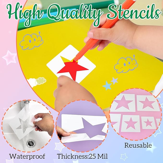 8 PCS Large Star Stencil for Painting,Star Stencils Different Sizes Reusable Plastic Stencils for Painting Spraying Drawing on Wall Wood Flag Paper