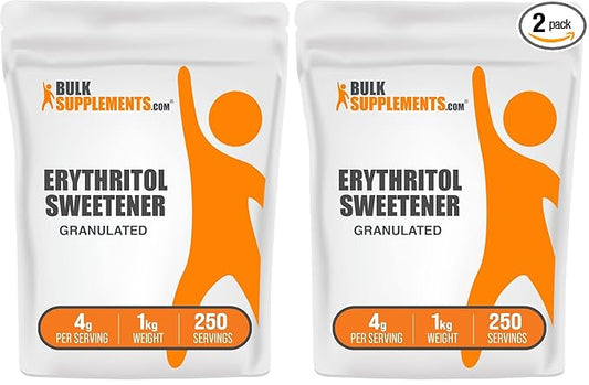 BulkSupplements Erythritol Sweetener Granular - Sugar Substitute, Zero Calorie - Gluten Free, 4g per Serving, 1kg (2.2 lbs) (Pack of 2)