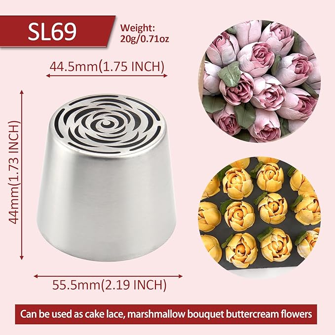Extra Large Russian Piping Tips for Marshmallows Stainless Steel Flower Frosting Nozzles many styles Cake Decorating Baking tool for Buttercream, Cupcakes Cookies(SL69)