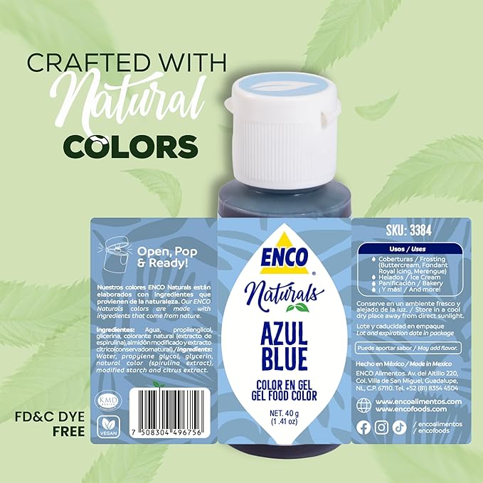ENCO Natural Food Coloring Gel Blue 1.41 oz - No artifitial dyes - Vibrant colors for Icing, Buttercream, Fondant - Vegan & Kosher - Not Bake Resistant