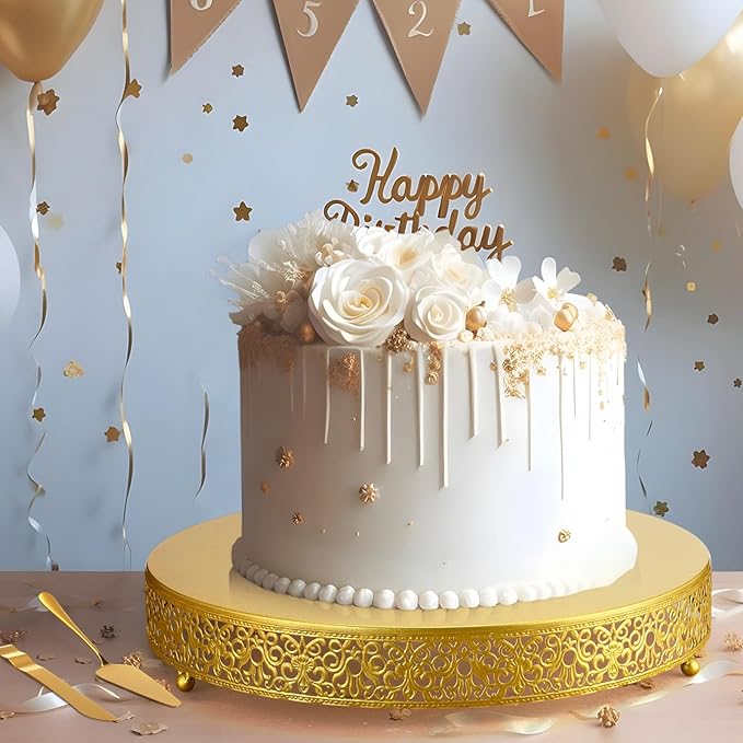 Wenqik 16 Inch Gold Cake Stand Set Metal Round Cupcake Dessert Stand with Cake Cutting, Spatula Cupcake Pastry Display Candy Holder Table Display for Wedding Party Birthday Baby Showers Anniversary
