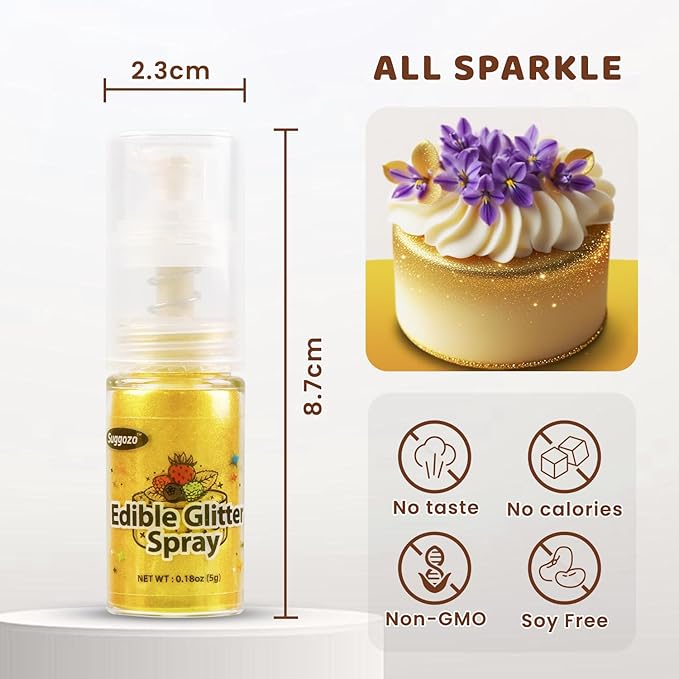 Shimmer Gold Edible Glitter Spray, 5g Edible Glitter for Drinks, Cocktails, Baking, Edible Luster Dust for Cake Decorating, Chocolate, Strawberry