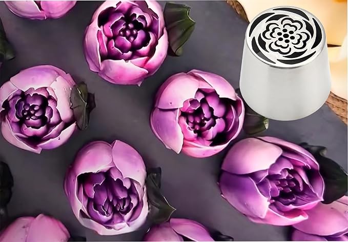 Russian Piping Tips Set 2PCS Stainless Steel Cake Decorating Kit for 3D Flowers Roses Extra Large Icing Nozzles Flower Tips Baker Tools for Wedding Birthday Cakes Cupcakes Cookies (Silver A-3)