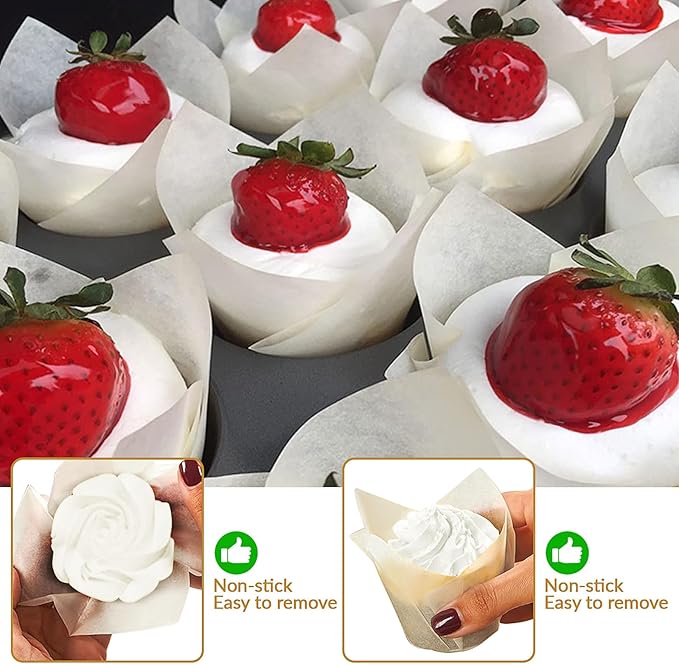 50 Pieces Cupcake Liners for Baking-2-1/4" x 4" Natural,Brown,White 3 colours for Wedding, Birthday Party, Standard Size, Natural Color (White)
