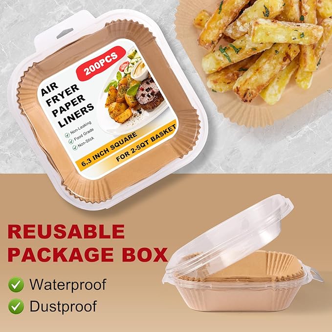 200Pcs 6.3” Air Fryer Liners Disposable Parchment Liners Square, Non-Stick Air Fryer Liners Parchment Paper for Microwave