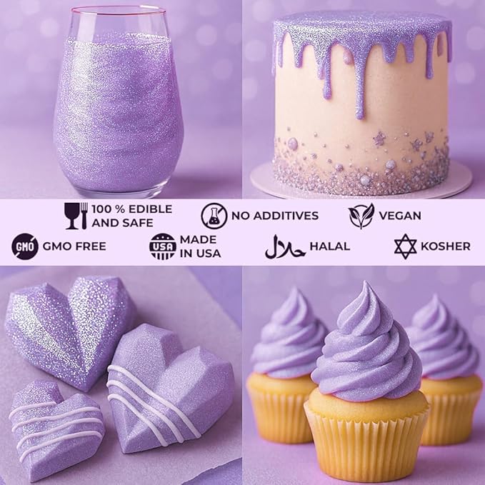 Luster Dust Edible Cake Decorations, Lavender Edible Luster Dust for Cupcake Decorations, Cake Drip, Lavender Edible Paint for Cakes and Light Purple Food Coloring, Edible Luster Dust for Drinks