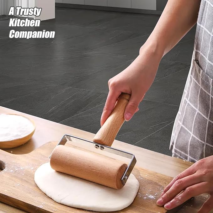 Small Rolling Pin, Wooden Dough Roller, Non-Stick Pizza Roller, T Type Rolling Pins for Kitchen Baking, Pizza Dough Press, 12 x 16.5 cm