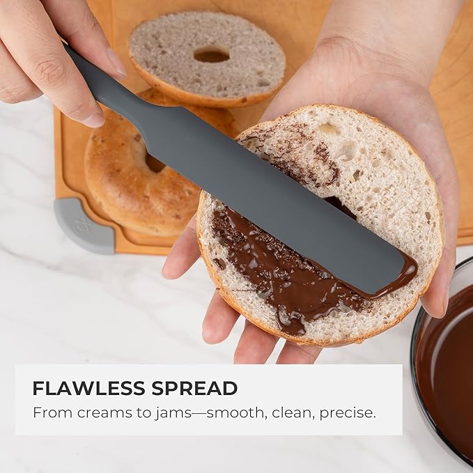 Elihome Skinny Silicone Jar Spatula Spreader, BPA Free,Heat-Resistant Scraper, 10in Long Narrow Stirring Stick, Seamless Flexible Peanut Butter Spreader for Scraping Icing and Jam (Dark Grey)