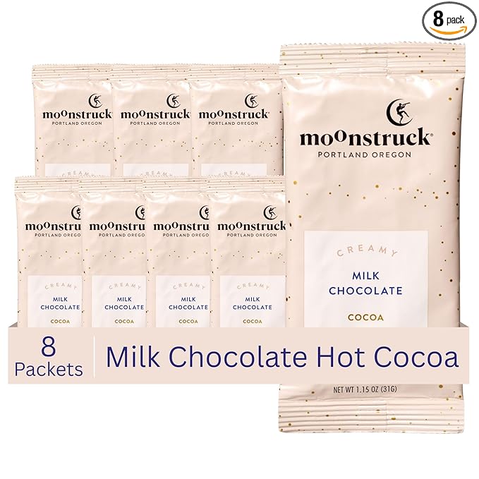 Moonstruck Chocolate Single Serve Creamy Milk Chocolate Hot Chocolate Packets, 8 Count (Pack of 1)