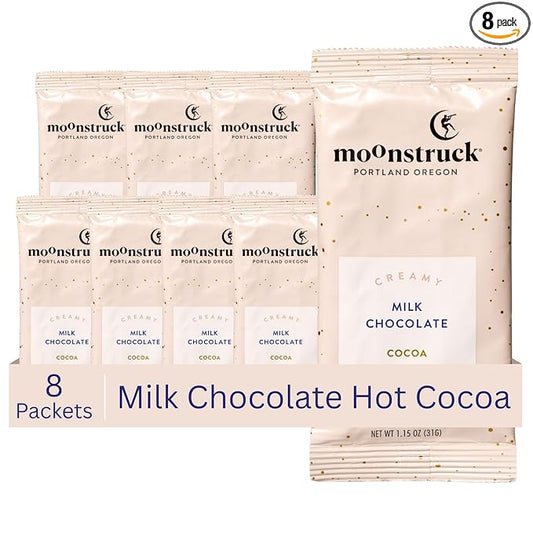 Moonstruck Chocolate Single Serve Creamy Milk Chocolate Hot Chocolate Packets, 8 Count (Pack of 1)