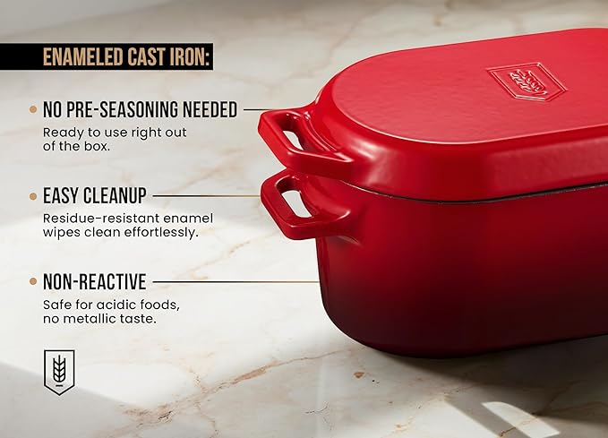 KooK Dutch Oven, for Bread Baking, Sourdough Loaf Pan, Dual Handles, Enameled Cast Iron, with Sling, Dishwasher Safe, 3.4 Qt, Cherry Ombre