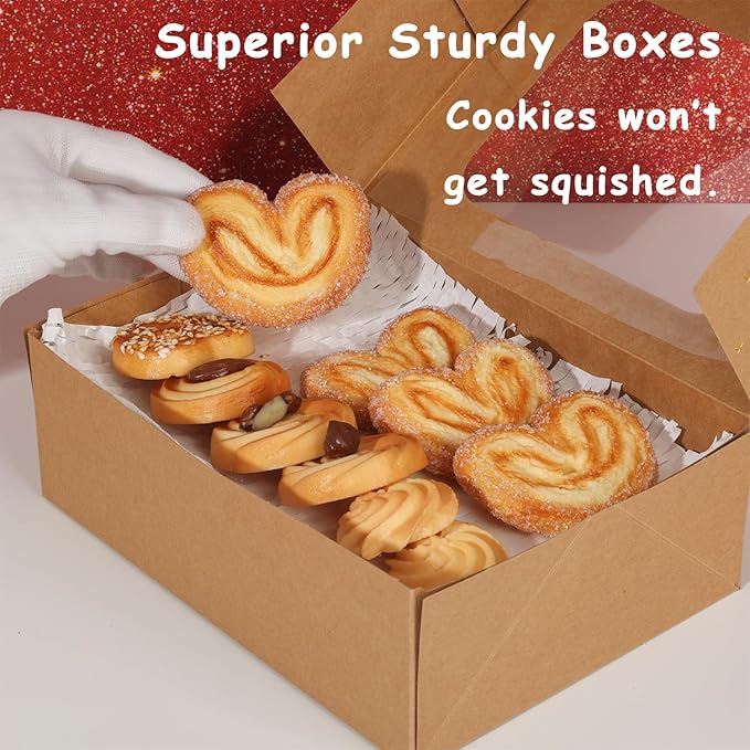 12pcs Gold Star Cookie Boxes, Brown Bakery Boxes with Window 8.25x6x2.75in Gold Foil Star Treat Cake Boxes for Gift Giving Pastry Dessert Cupcakes Candy Donut Packaging (KRAFT PAPER, 12)