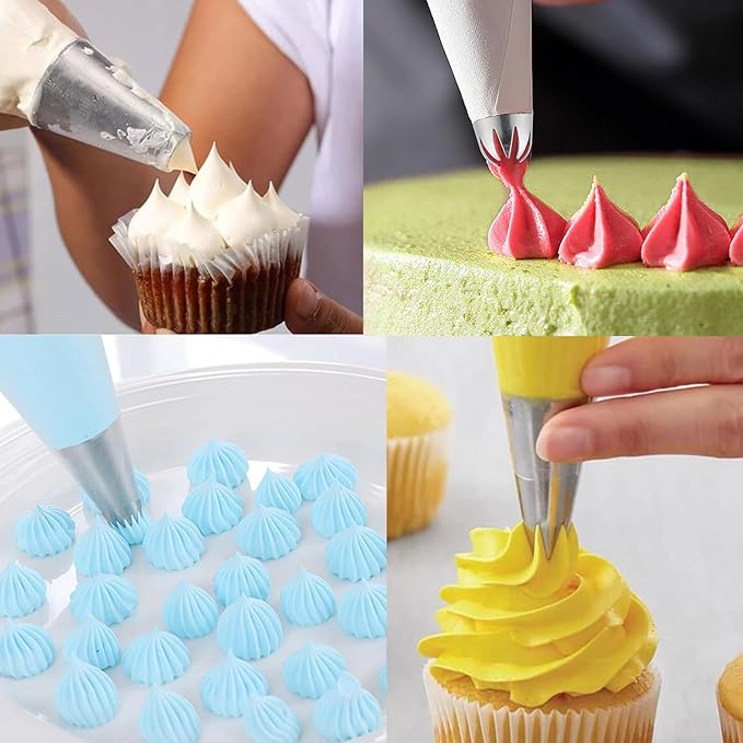 5 Pack Extra Large Piping Nozzles, 1B 1C 1E 1M 2D# Seamless Stainless Steel Piping Icing Tips for Cupcakes