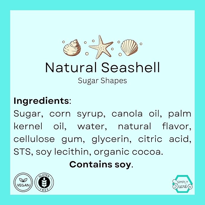 15 Dye Free Seashell Edible Cake Decorations, Vegan, Gluten-Free, Edible Cake Toppers for Cupcakes, Cookies & Desserts, by Simply Sucré (30 Pieces (Bulk Box), Natural)