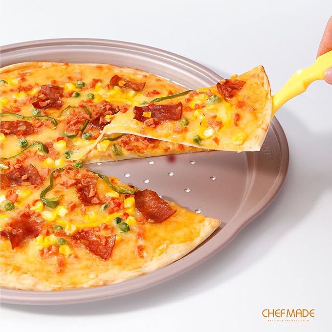 CHEFMADE Pizza pan, 14 Inch with Holes Non-Stick Pizza Crisper Pan Bakeware for Oven Baking (Champagne Gold)