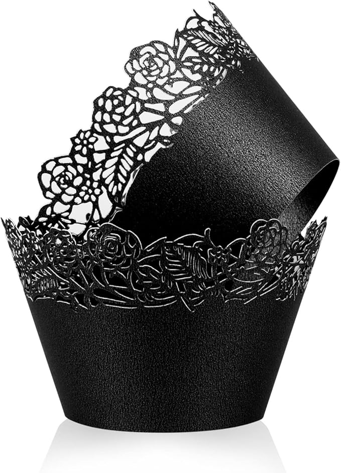 Cupcake Wrappers Pack of 50 Blue Filigree Artistic Bake Cake Paper Cups Little Vine Lace Laser Cut Liner Baking Cup Muffin Case Trays for Wedding Party Birthday Decoration -By KEIVA