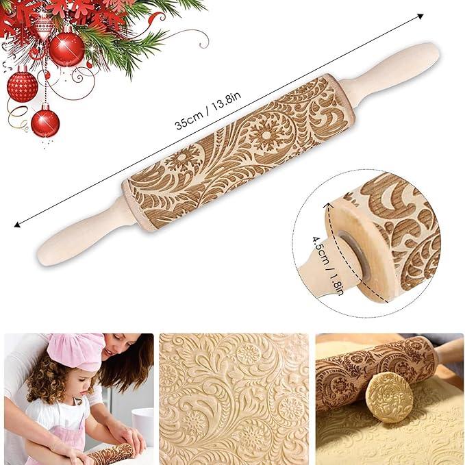 2 Pack Everyday Rolling Pin, 13.78" Classic Wood Rolling Pin, Fondant, Dough Roller for Cookie, Pizza Pie Crust, Pastry, Dough, Essential Kitchen Utensil