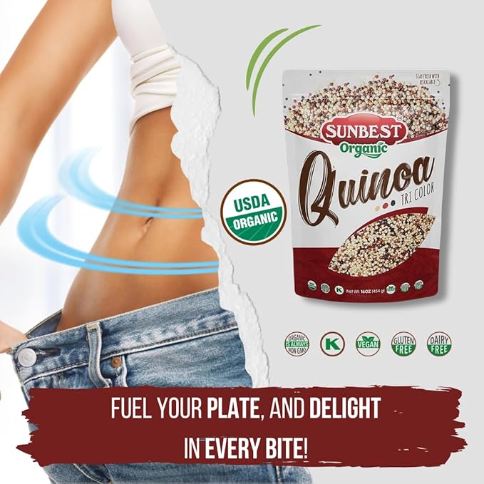 Sunbest Natural Organic Tri-Color Quinoa, Non-GMO, Vegan, Kosher, 16 Oz., 2-Pack