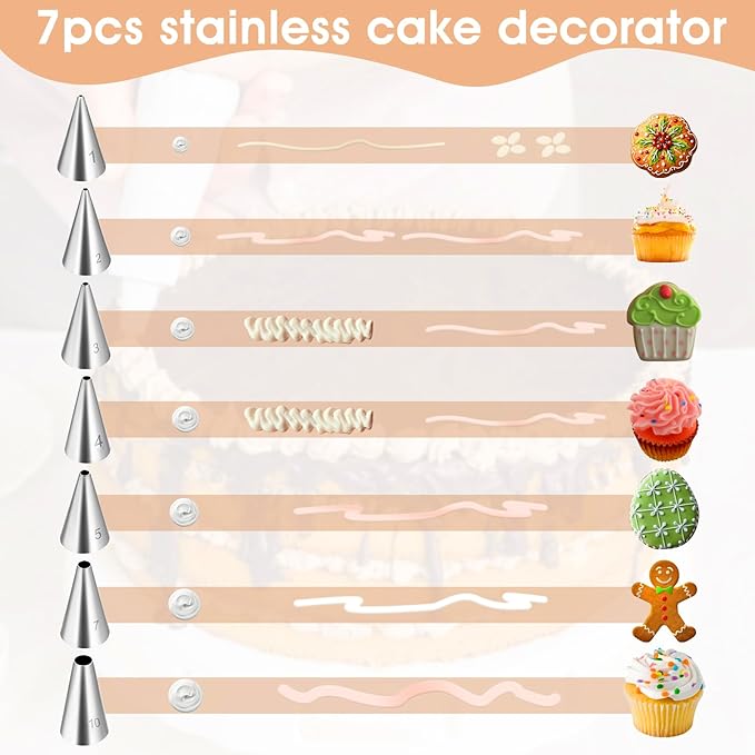 14pcs Round Hole Piping Tips Set, Stainless Steel Frosting Piping Kit, Cake Decorating Kit with 7 Sizes Nozzles Tips Piping Set, Baking Sets Tools for Pastry Fondant and Cream Bag Filler