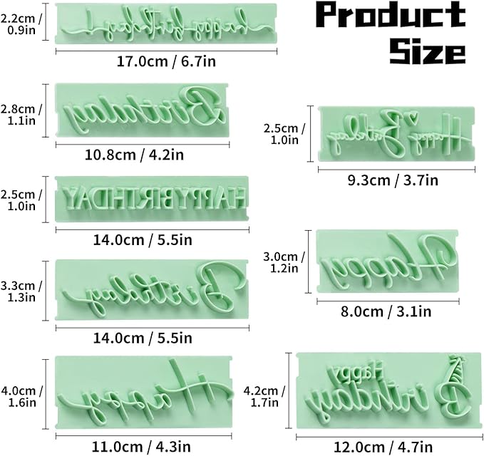 KALAIEN 8Pcs Happy Birthday Fondant Stamp,Custom Cookie Stamp, Happy Birthday Letters Embosser for Cake,DIY Cake Decorating Printing