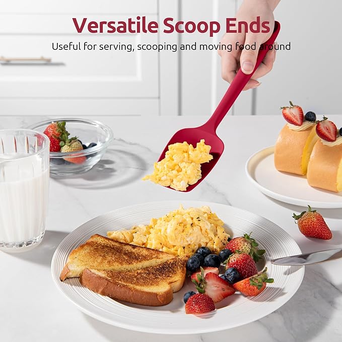 U-Taste Silicone Spoon Spatula Set: 480ºF Heat Resistant Food Grade Flexible Rubber Spoonula, Nonstick Cooking Mixing Scooping Kitchen Baking Scraper Utensils Set of 3 for Pan, Pot, Bowl (Red)