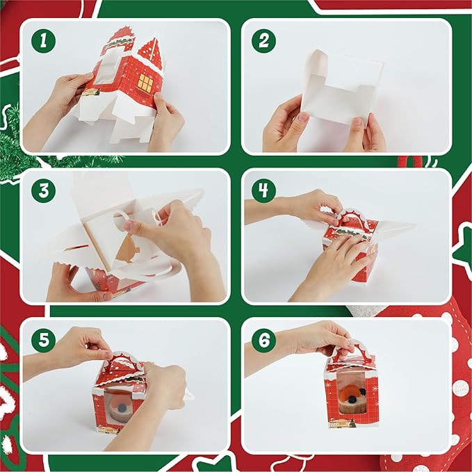 20PCS Christmas Cupcake Boxes,Cookie Boxes with Window for Christmas Party Birthday Family Gathering 3.7" x 3.7" x 4.3"
