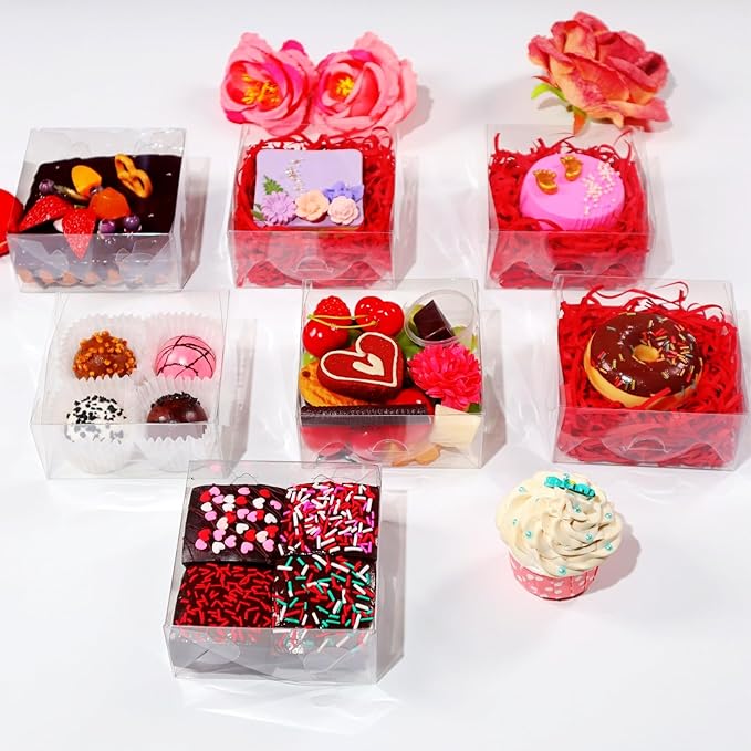 50Pack 5x5x2Inches Clear Bakery Boxes Chocolate Covered Strawberries Boxes for 4 Mini Cake Boxes Cookies Macaron Boxes Pie Boxes Browines boxes