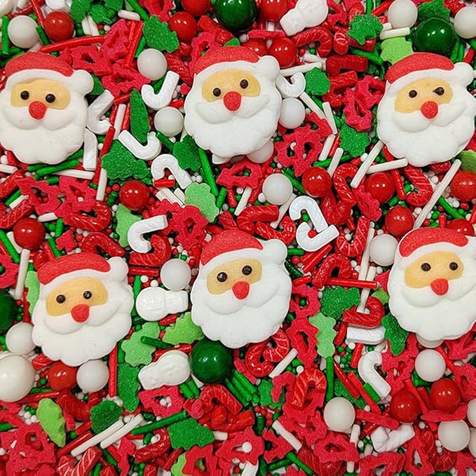 Homankit Christmas Sprinkles for Cake Decorating Edible Santa Claus Candy Sprinkle Mix Cake Cupcake Toppers Cookie Dessert Decorations with 6 Pieces Santa Claus