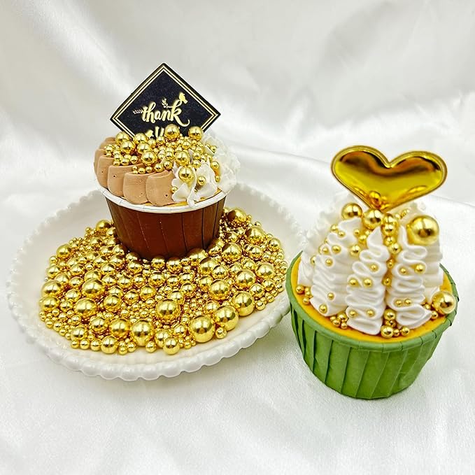 Gold Sprinkles for Cake Decorating, 4 Sizes Pearl Sprinkles Mix 7.7Oz for Cake Cupcake Ice Cream Donuts Cookie Baking Toppings