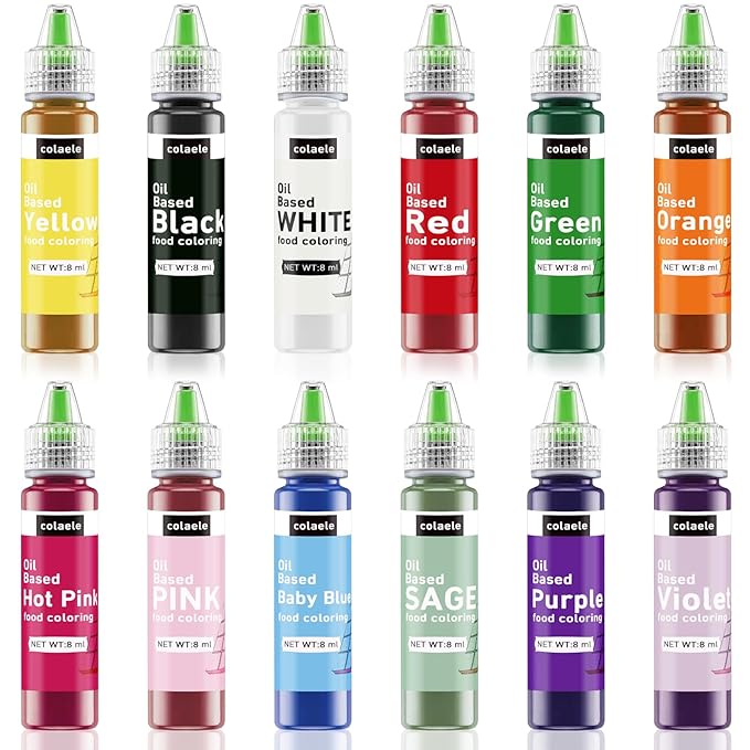 Oil Based Food Coloring Set for Chocolates Melts - Tasteless 12 Colors Edible Oils Food Dye Candy Decorating, Oil Food Color Baking Frosting Cake Decorations, 8ml/Bottle