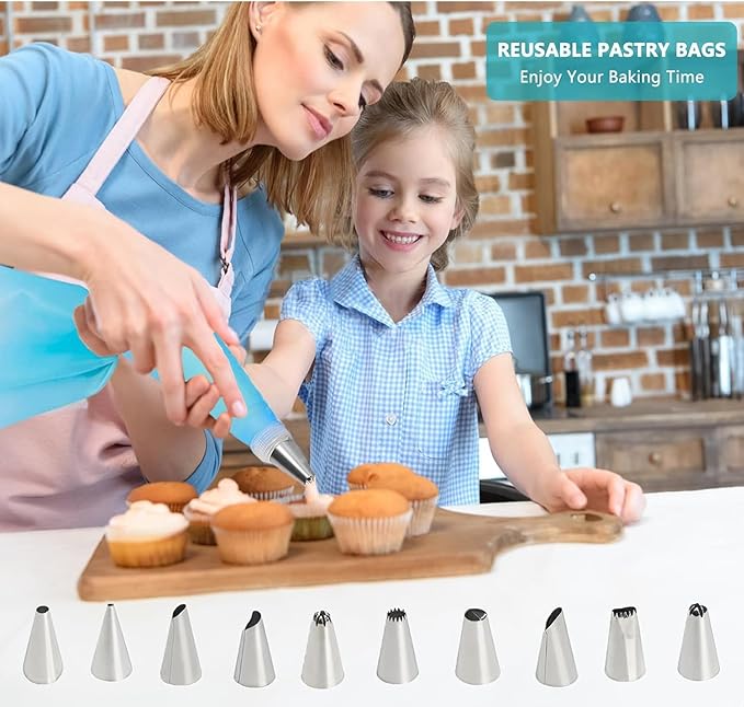 Piping Bags and Tips Set, 120 Pcs Cake Decorating Kit with 100 Disposable Piping Bags, Reusable Icing Bag, Frosting Tips, Couplers, Cake Scrapers, Cupcake Decorating Supplies