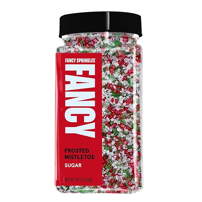 Fancy Sprinkles Limited Edition Holiday Frosted Mistletoe Fancy Sugar Red, Green, and White Pearlescent (4 OZ)
