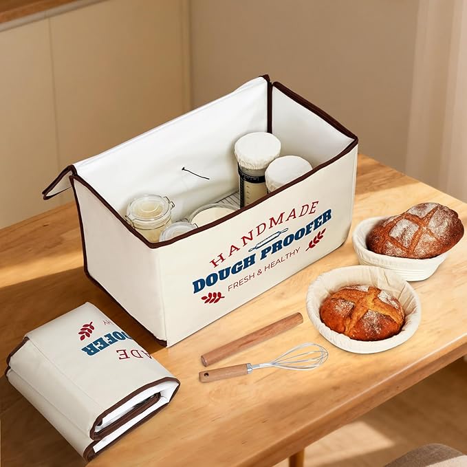Extra Large Folding Dough Proofing Box with 3-Sided Heating, Temp Control (50-130℉), 24-Hour Timer, Beep Alert, Storage Bag – Ideal for Sourdough, Pizza, Yogurt & Seed Starting